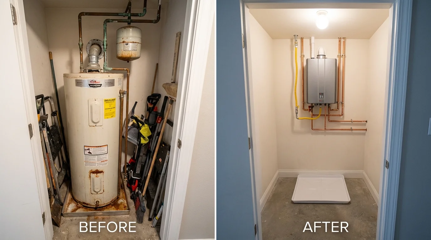 Tank water heater versus wall-mounted tankless unit comparison for Hull, IA homeowners